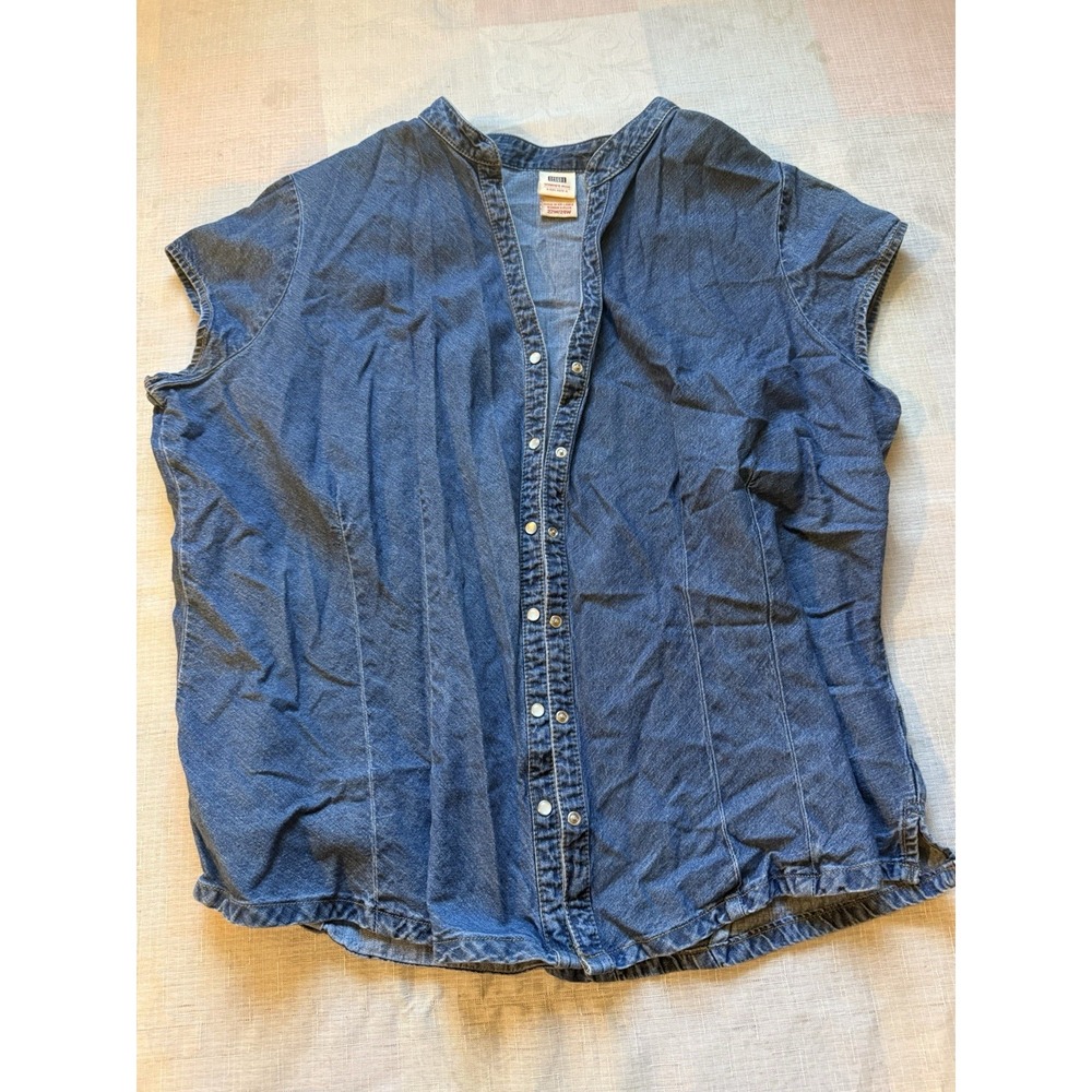 Faded Glory Women's Plus 22W/24W Denim Snap Front SleevelessShirt Chambray Top—1